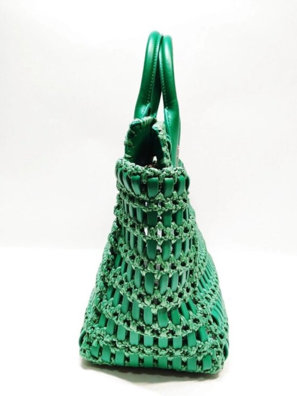 Authentic Salvatore Ferragamo Studio Woven Leather Tote Bag Green Gancini Luxury - Picture 5 of 16